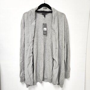 Eileen Fisher Women's Silver Cotton Cardigan W/Silk Edging Size Large